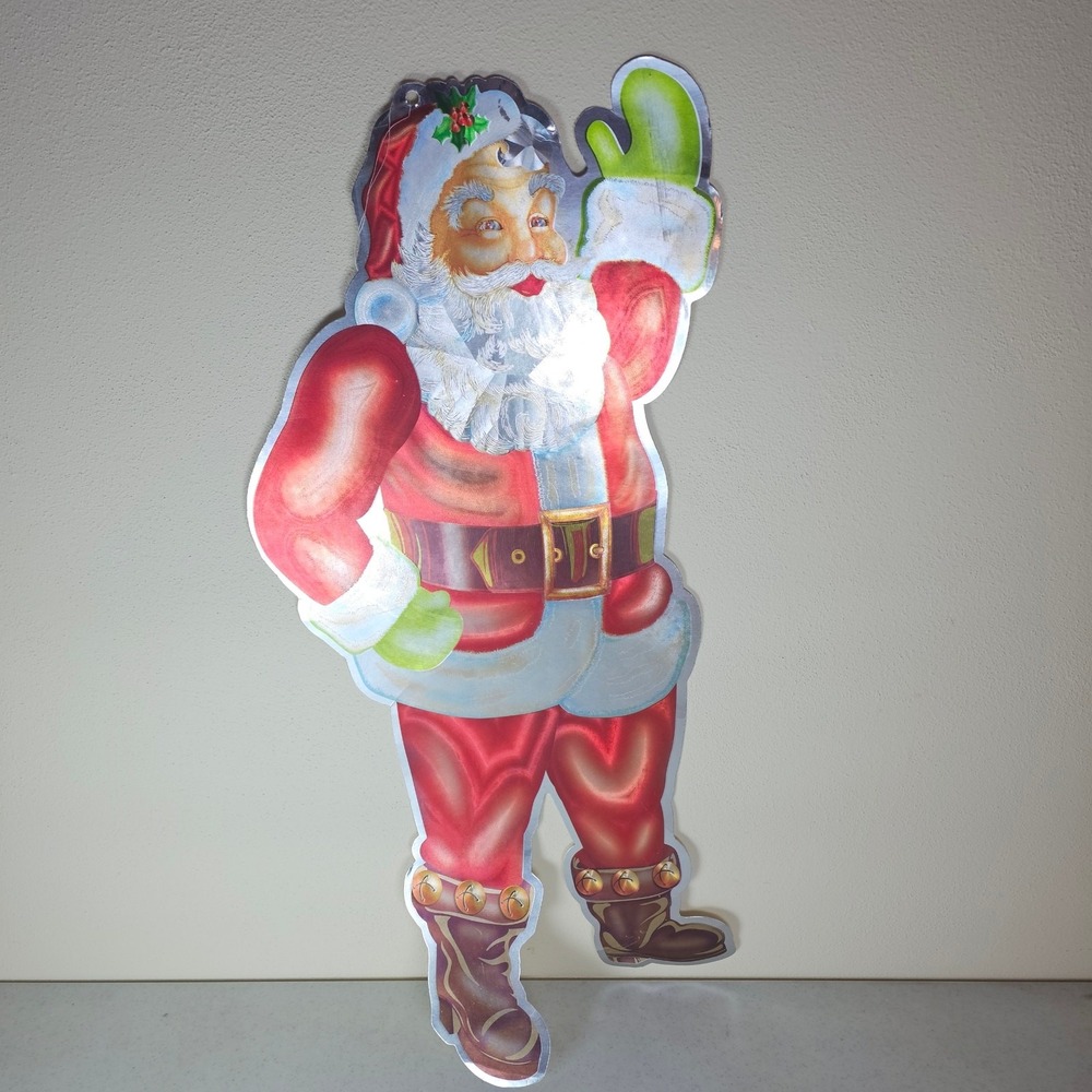 Vintage Metallic die cut cardboard Santa 27 inches tall wall‎ hanging